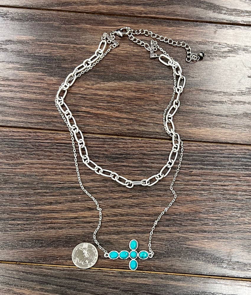 ISAC Trading Inc - 738121, Handmade Sideway Cross Turquoise Necklace