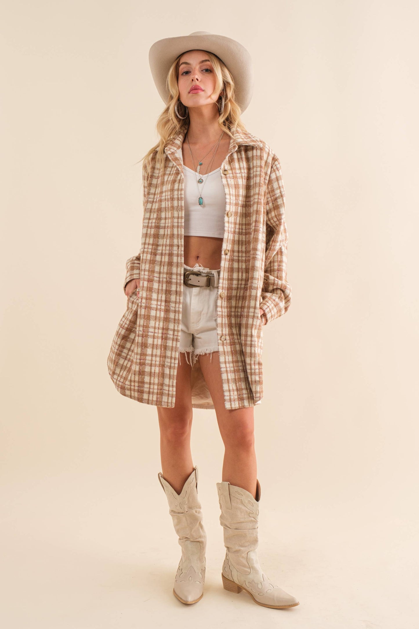 Yarn Dyed Plaid Metallic Wool Blend Button Jacket: