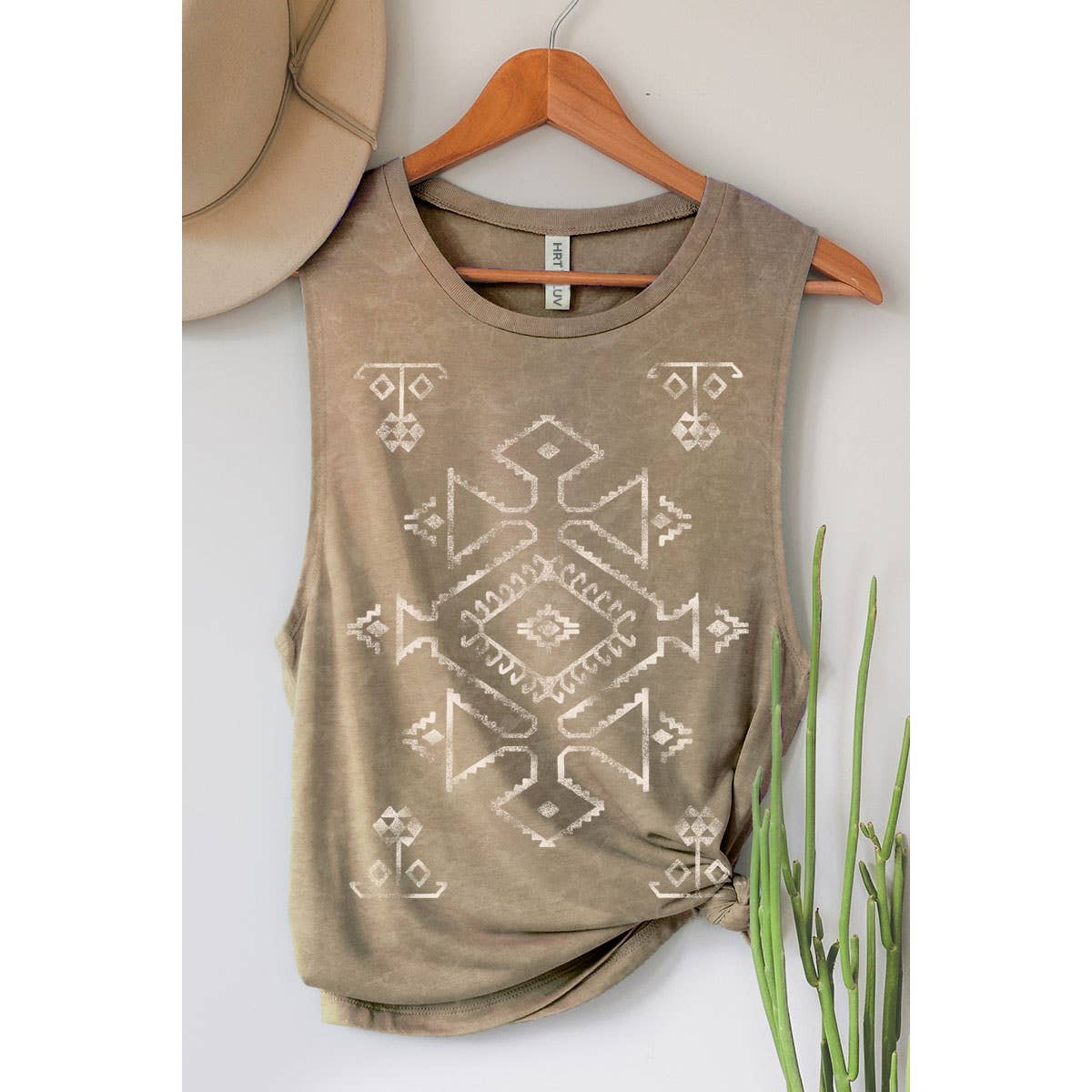 HRTandLUV - AZTEK MINERAL GRAPHIC TANK TOP: Mineral Taupe / L