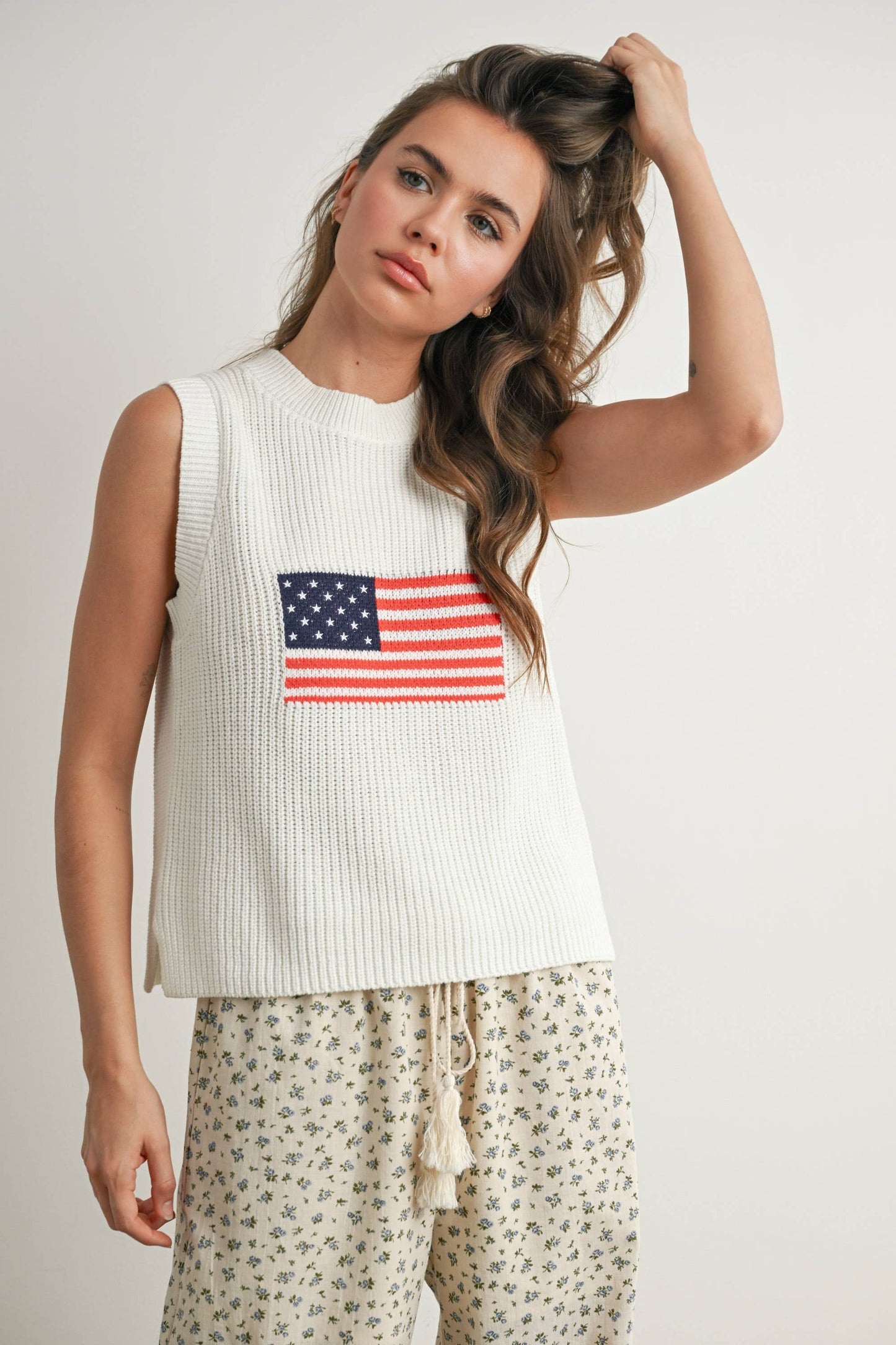 BUTTERMELON - Flag Print Knitted Sleeveless Sweater - BMW7749: NAVY MULTI / M