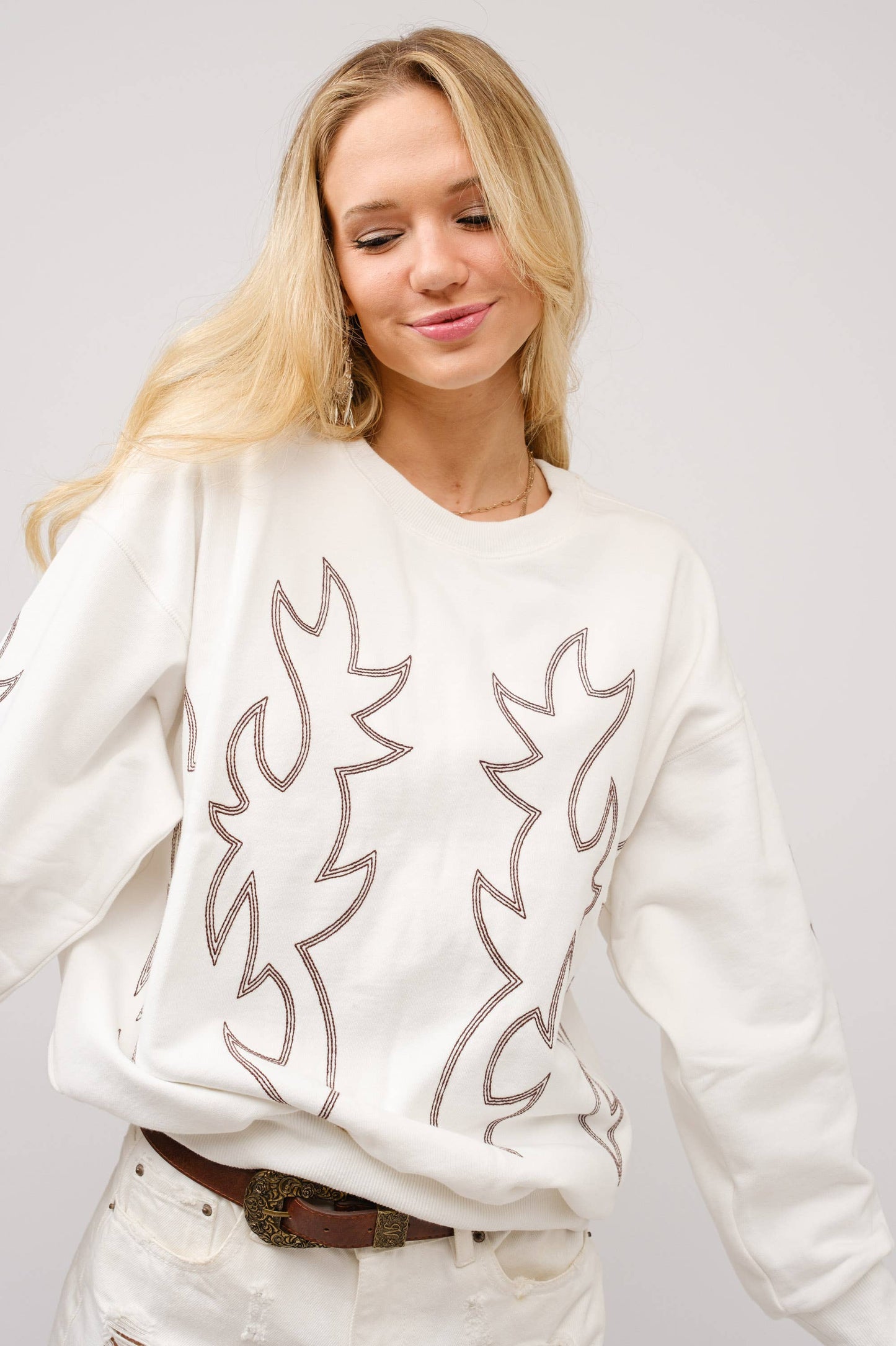 Western Boots Stitch Pullover Sweatshirt