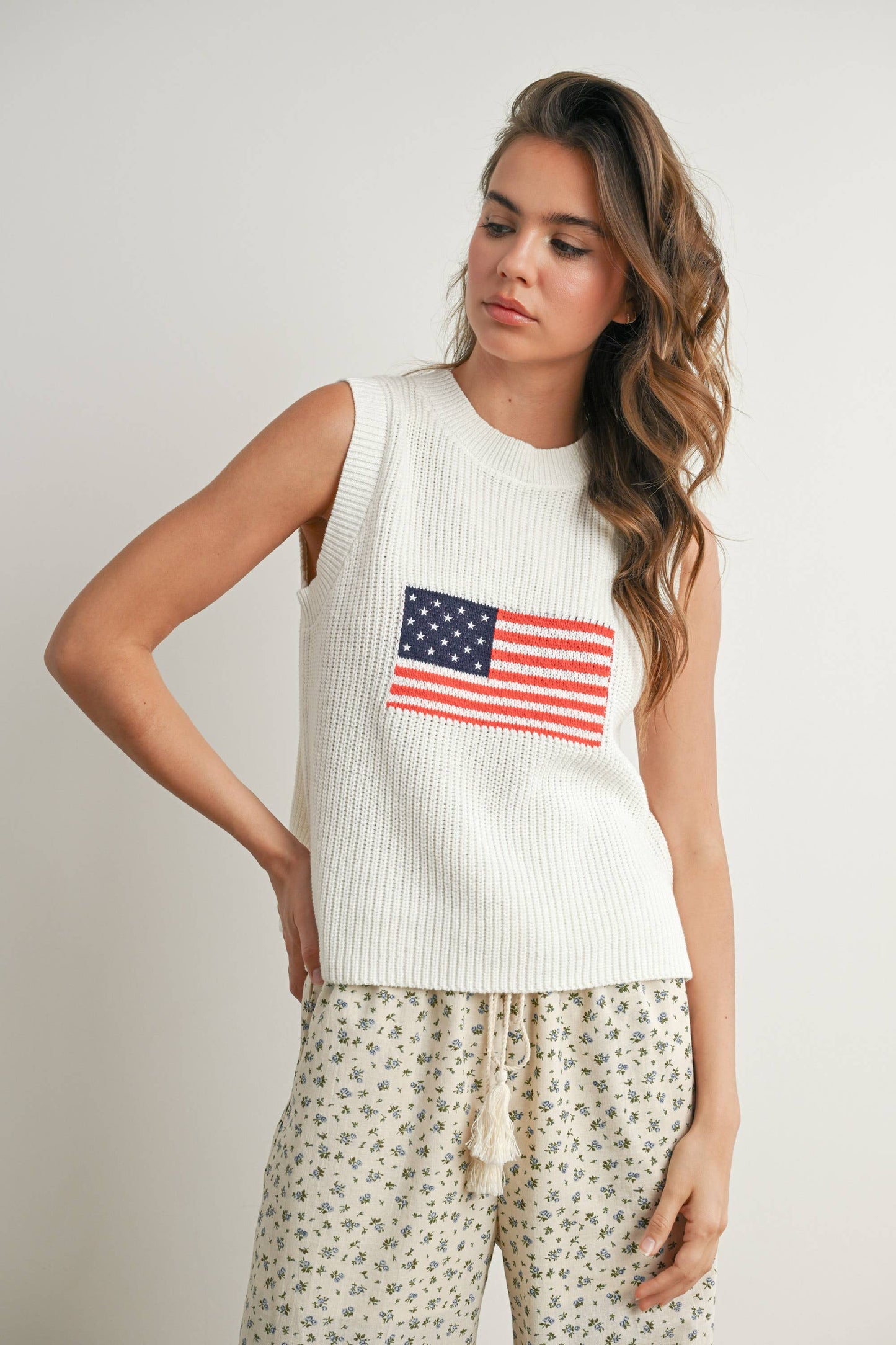BUTTERMELON - Flag Print Knitted Sleeveless Sweater - BMW7749: NAVY MULTI / M
