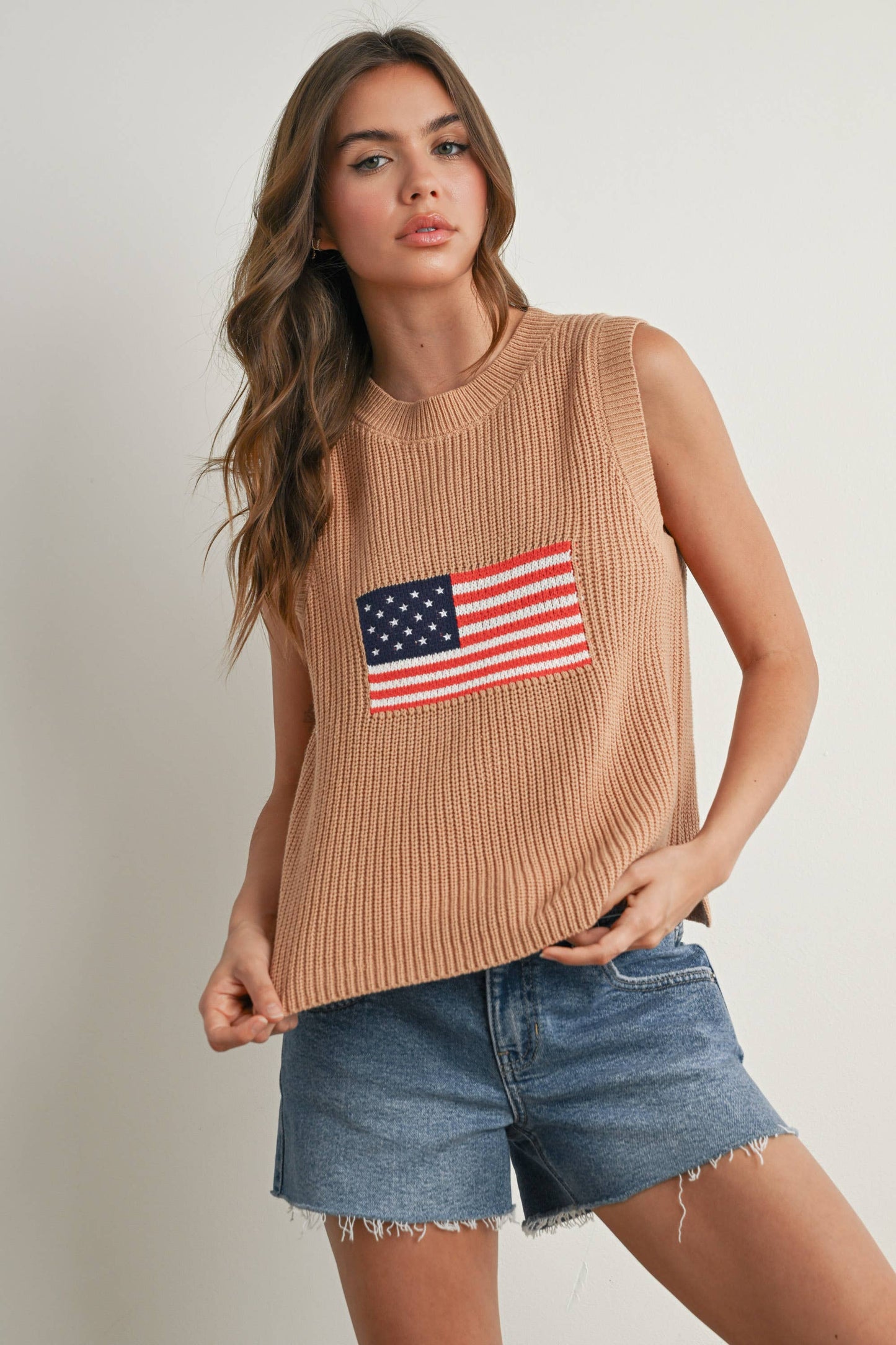 BUTTERMELON - Flag Print Knitted Sleeveless Sweater - BMW7749: NAVY MULTI / M