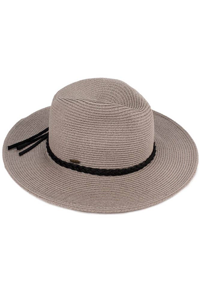 Hana - C.C Straw Panama Hat with Tied Ribbon: Coral/Beige