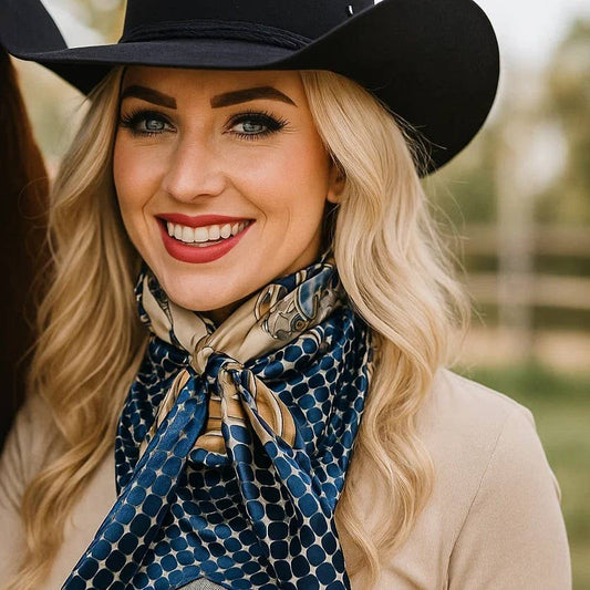 Rodeo Drive - 35X35" Tan and Blue Floral Wild Rag / Scarf WR3302