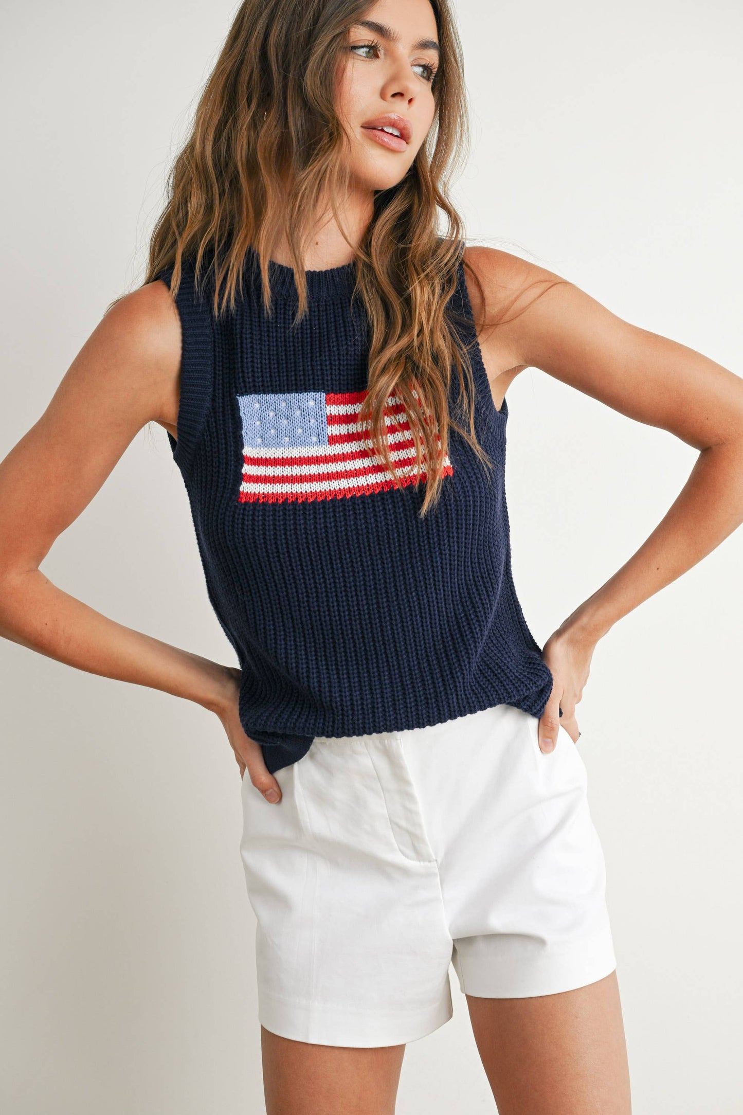 BUTTERMELON - Flag Print Knitted Sleeveless Sweater - BMW7749: NAVY MULTI / M