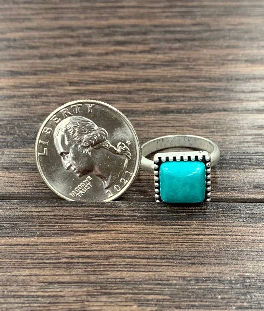 ISAC Trading Inc - 750383, Square Turquoise Adjustable Ring