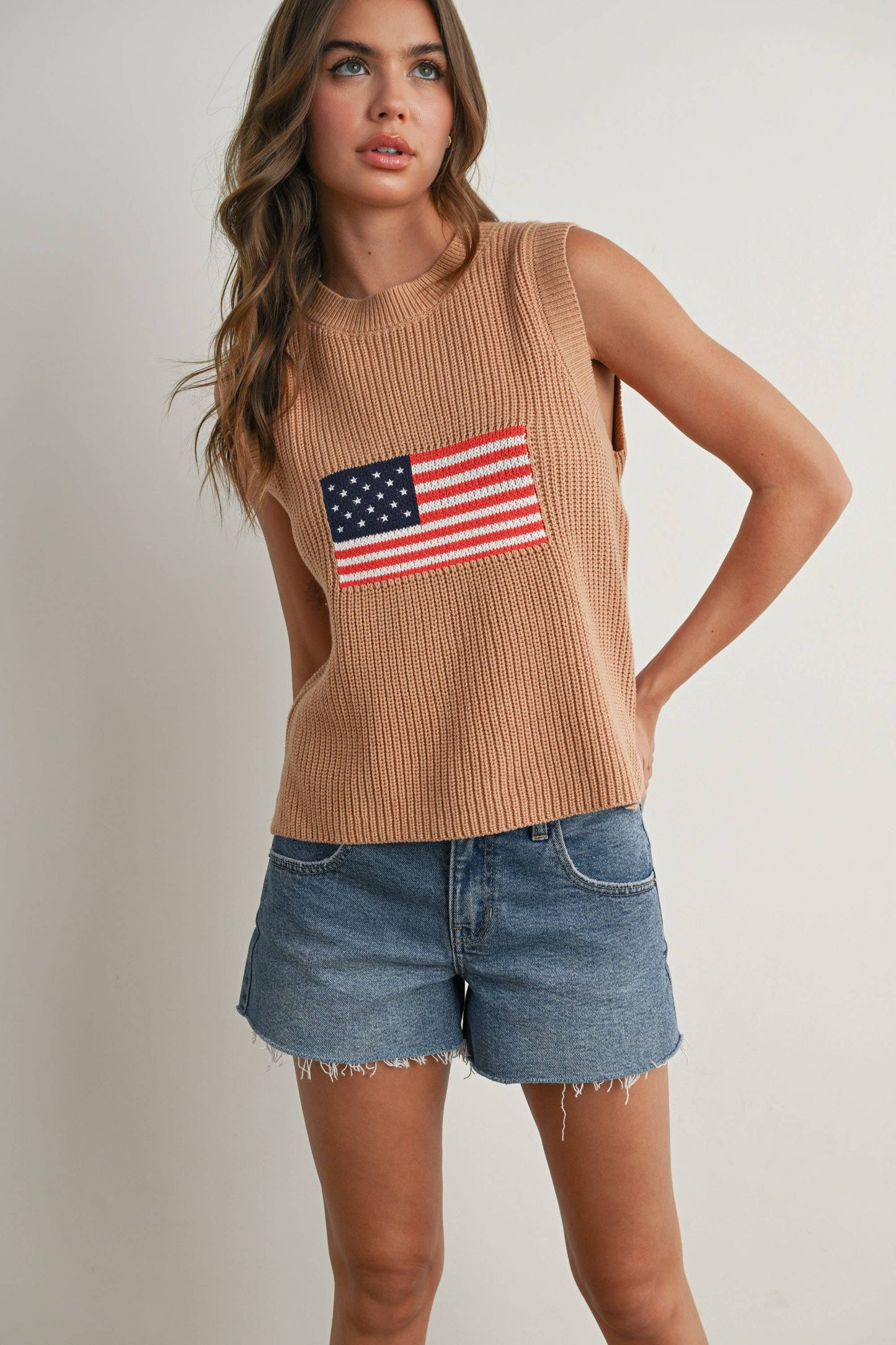 BUTTERMELON - Flag Print Knitted Sleeveless Sweater - BMW7749: NAVY MULTI / M