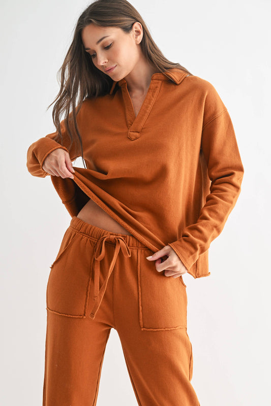 Malibu Vintage Henley Tee: BURNT AMBER