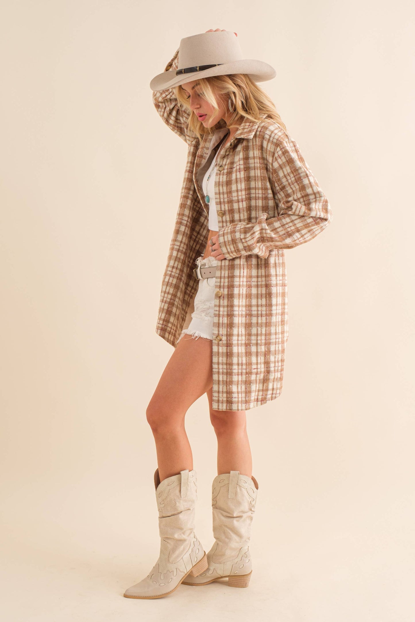 Yarn Dyed Plaid Metallic Wool Blend Button Jacket: