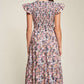 Vintage Garden Floral Flutter Smocking Midi Dress