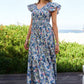 Vintage Garden Floral Flutter Smocking Midi Dress