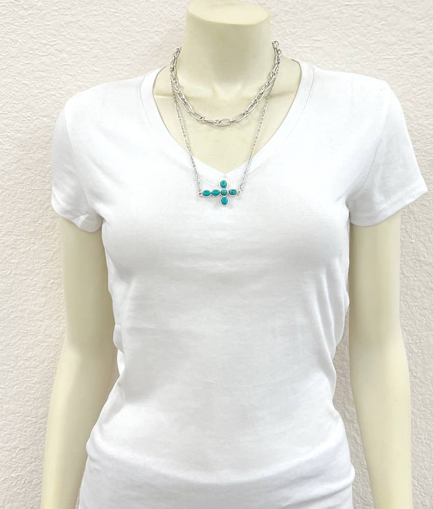 ISAC Trading Inc - 738121, Handmade Sideway Cross Turquoise Necklace