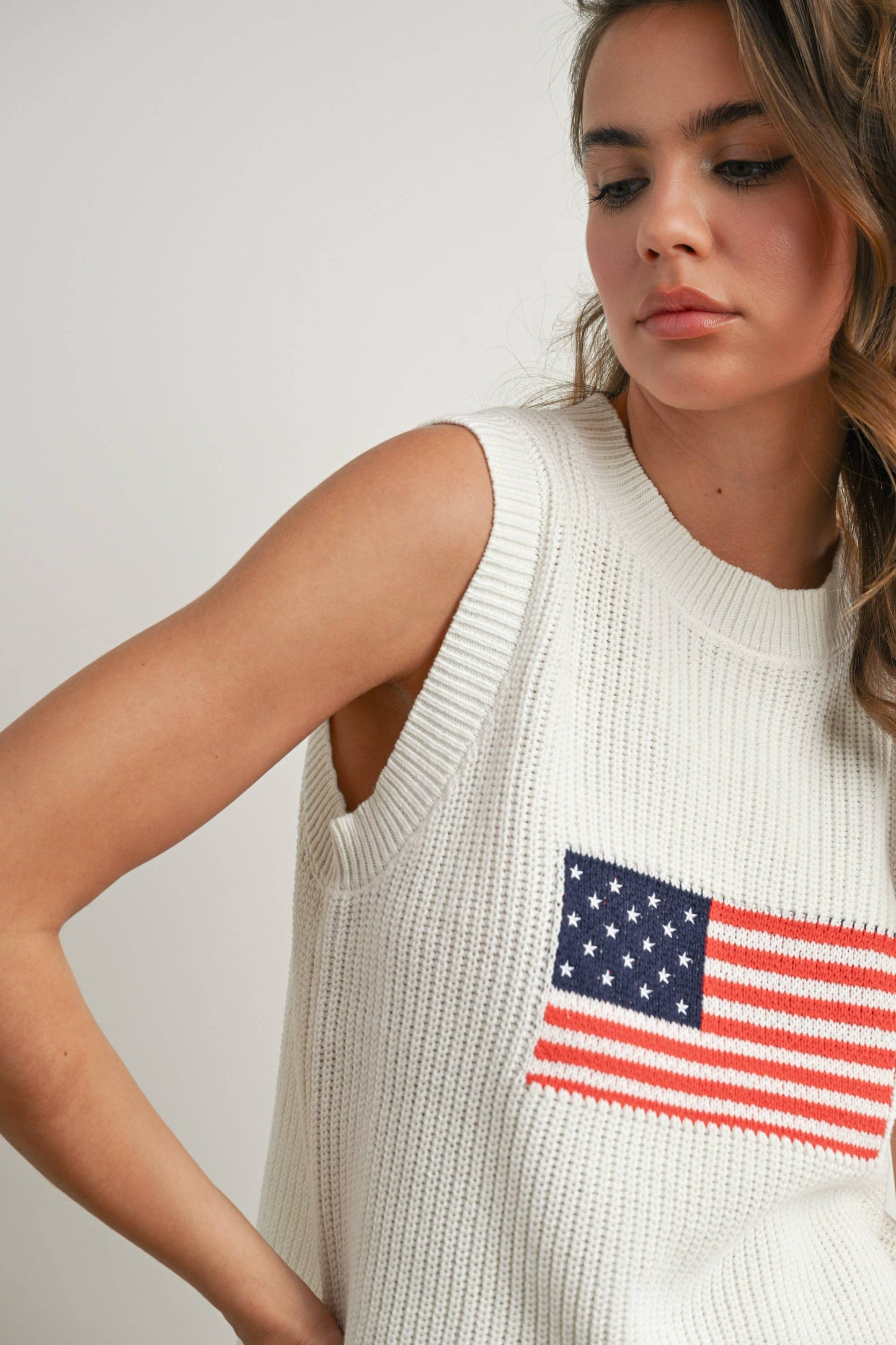 BUTTERMELON - Flag Print Knitted Sleeveless Sweater - BMW7749: NAVY MULTI / M