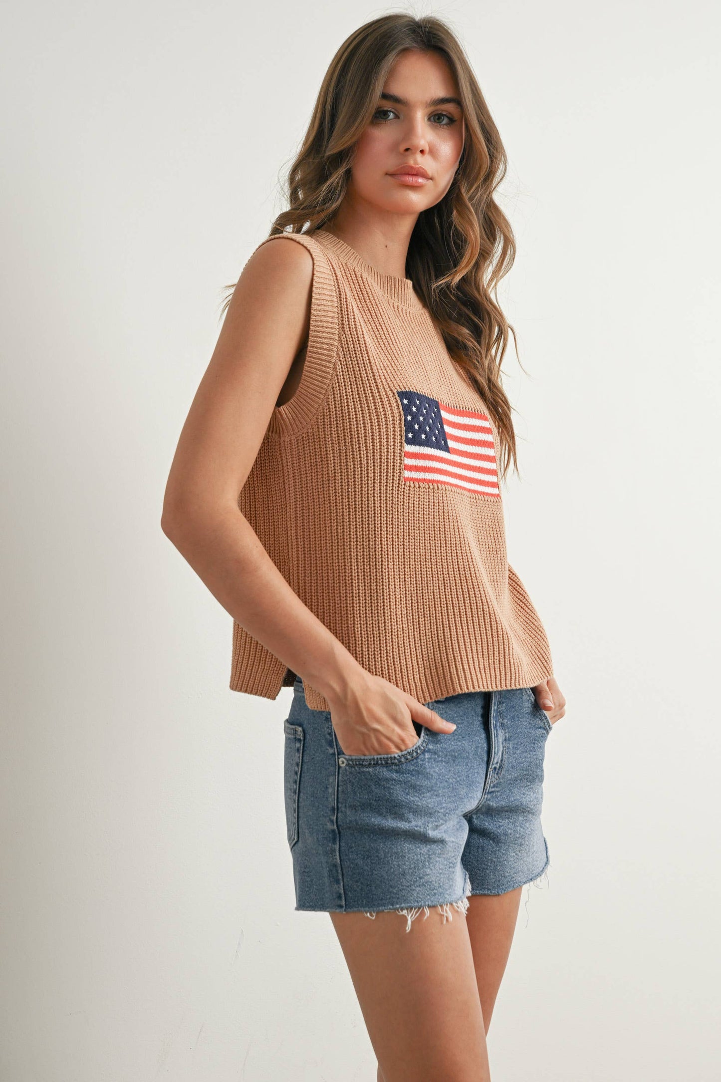 BUTTERMELON - Flag Print Knitted Sleeveless Sweater - BMW7749: NAVY MULTI / M