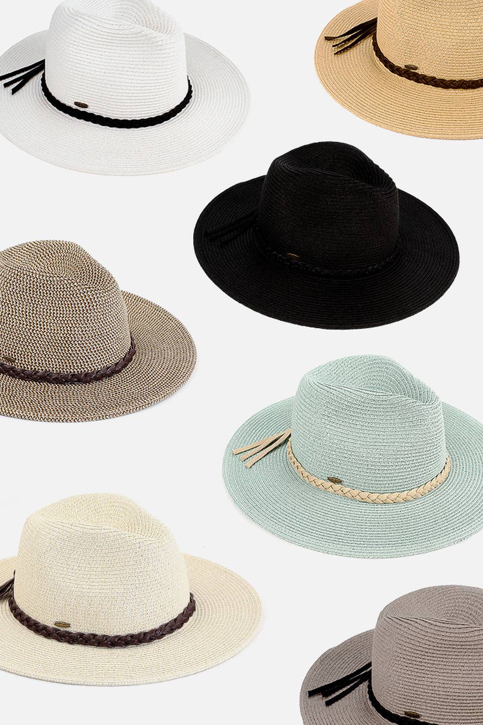 Hana - C.C Straw Panama Hat with Tied Ribbon: Coral/Beige