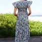 Vintage Garden Floral Flutter Smocking Midi Dress