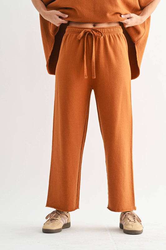 Malibu Wide-Leg Fleece Pants: BURNT AMBER