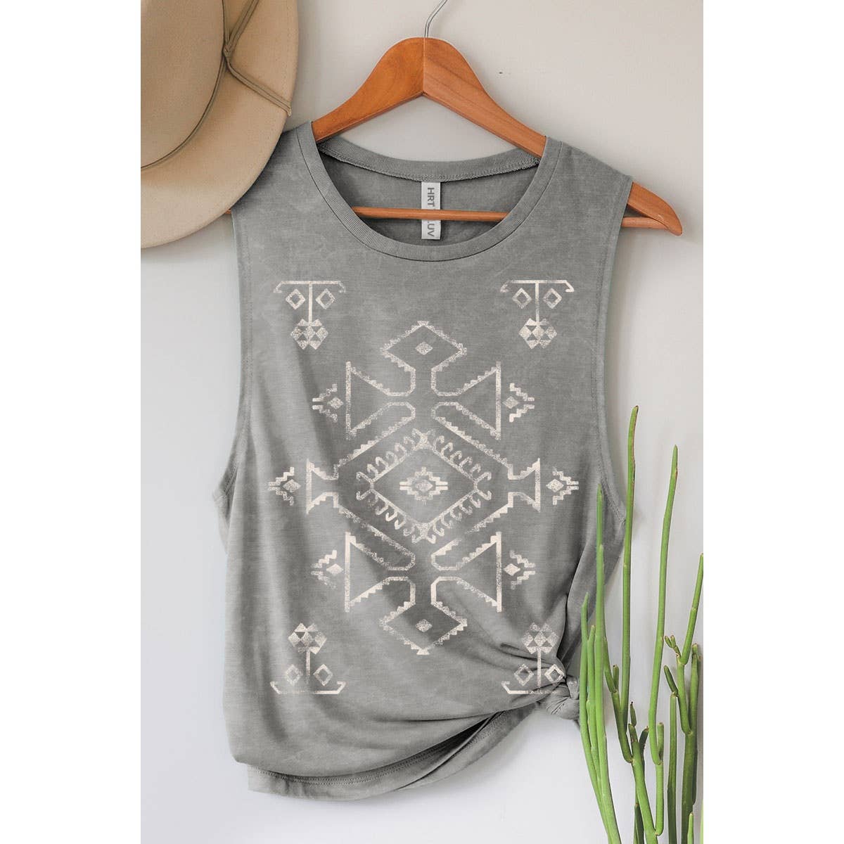 HRTandLUV - AZTEK MINERAL GRAPHIC TANK TOP: Mineral Taupe / XL