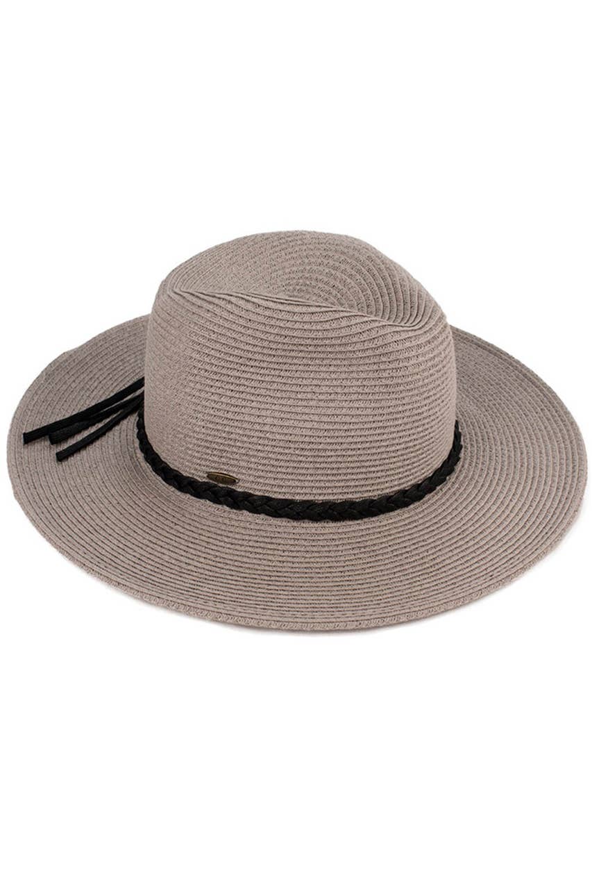 Hana - C.C Straw Panama Hat with Tied Ribbon: Coral/Beige