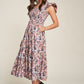 Vintage Garden Floral Flutter Smocking Midi Dress