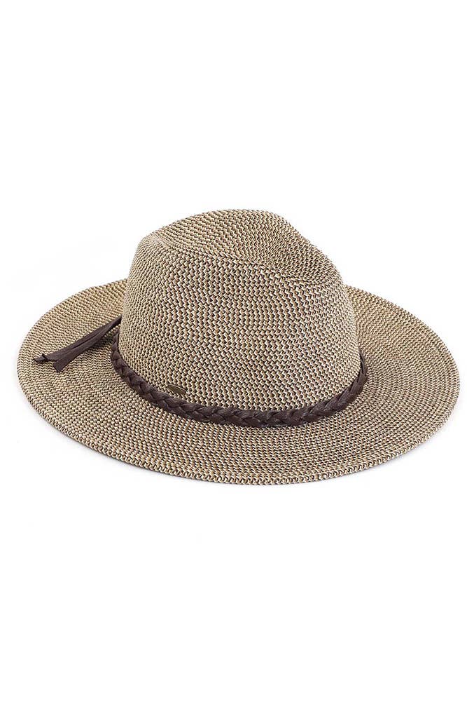Hana - C.C Straw Panama Hat with Tied Ribbon: Coral/Beige