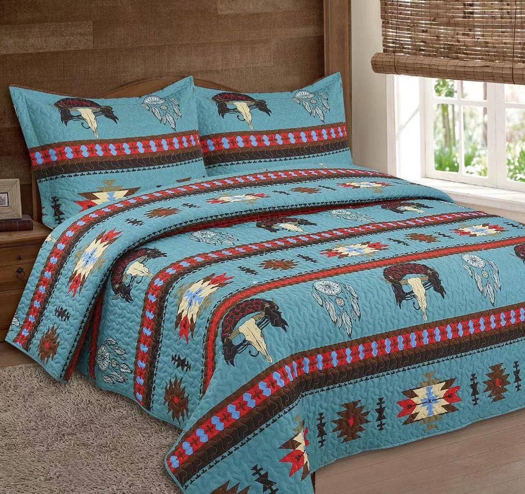 Turquoise Navajo Rodeo 3pc Bedspread Quilt