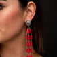 Red Tube Bead Tassel Earrings on Concho Post..