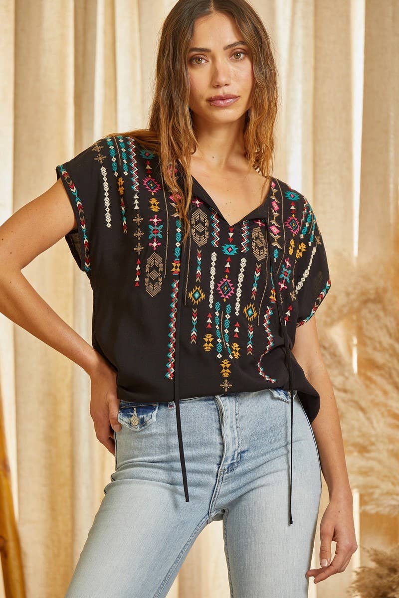 Raylen - Embroidered Woven Top