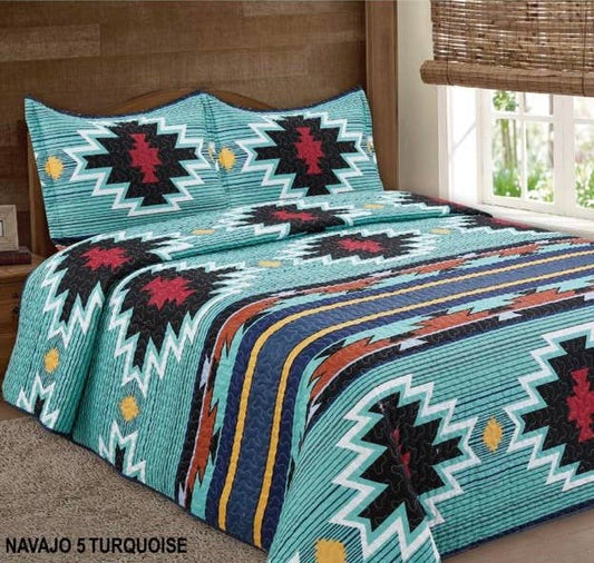 Blue Navajo 3pc Bedspread Set