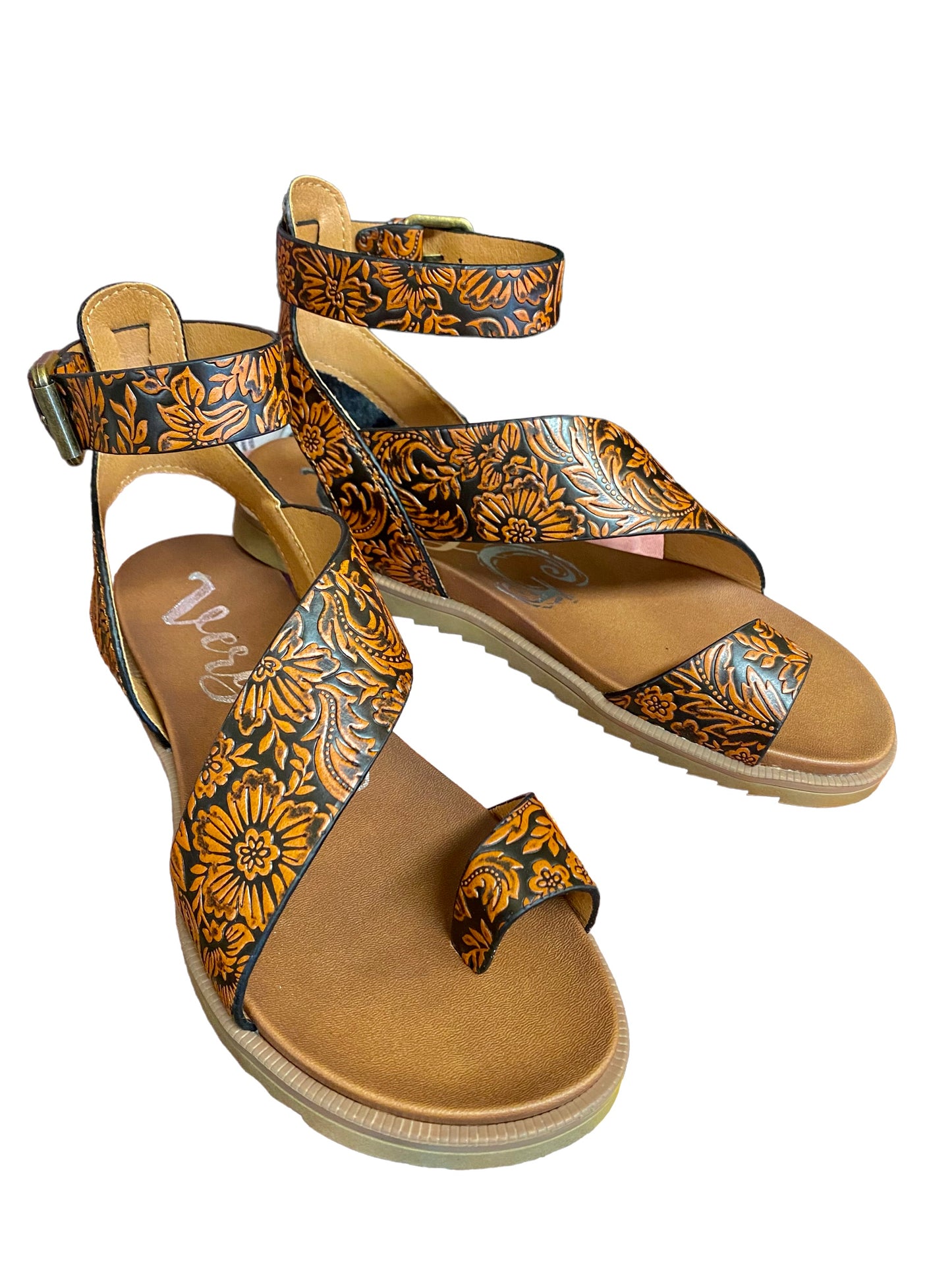 Steffy Tooled Leather Embossed Sandals